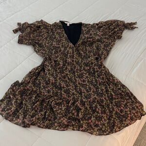 LC Lauren Conrad XXL Womens Floral Wrap Dress Brown Mini